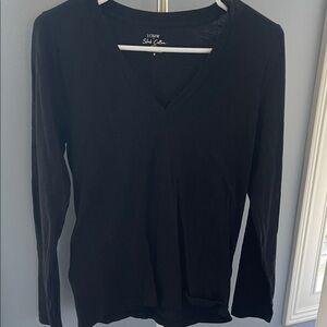 J. Crew Women's Elegant Black Long Sleeve V-Neck Top